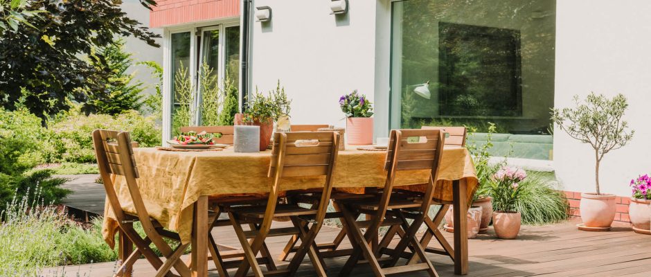Outdoor seating area on timber decking